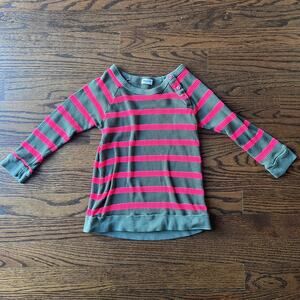 Girl's Splendid Army Green and Pink Striped Thermal Long Sleeve Shirt - 4/5